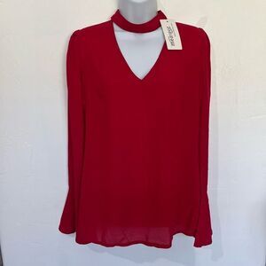 Meaveor Red Choker Bell Sleeve Blouse Small